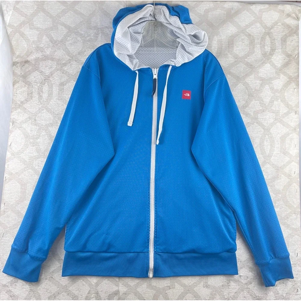 The North Face Mens Reversible Mesh Full‎ Zip Hoodie Blue White M Medium